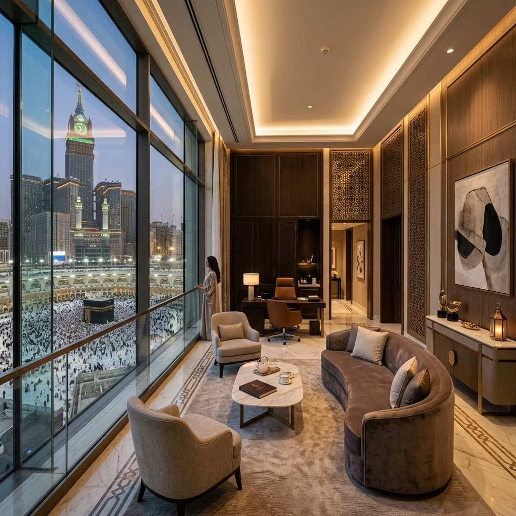 Reflective hospitality facing the Kaaba